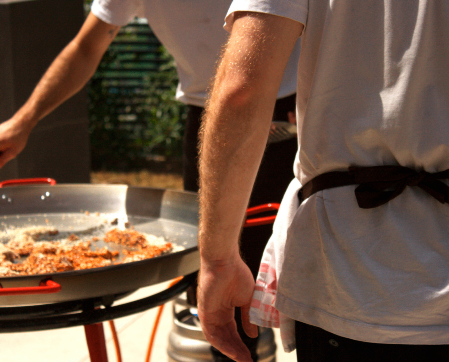 Paella cooking on the fire