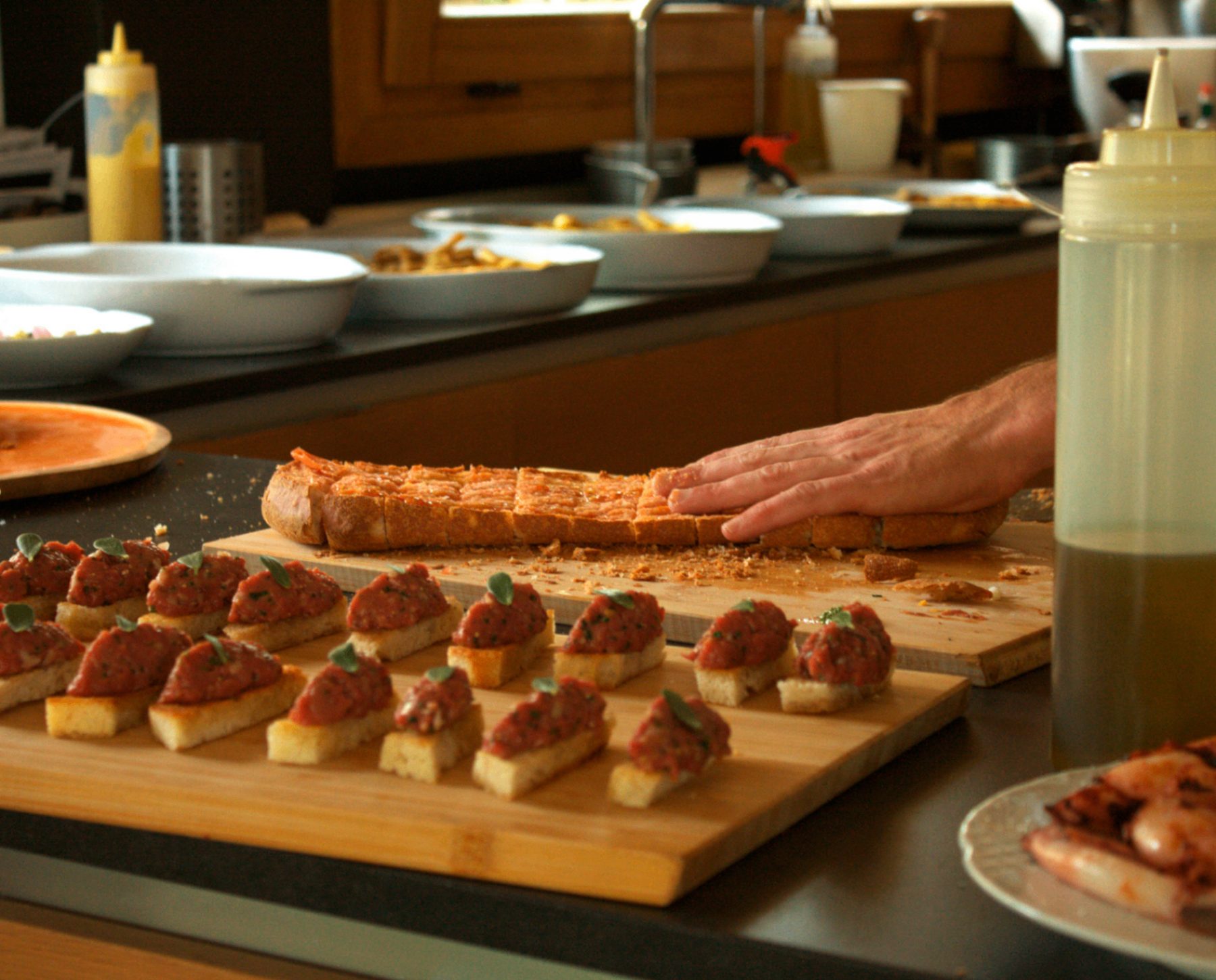 Tartare canapés in the kitchen