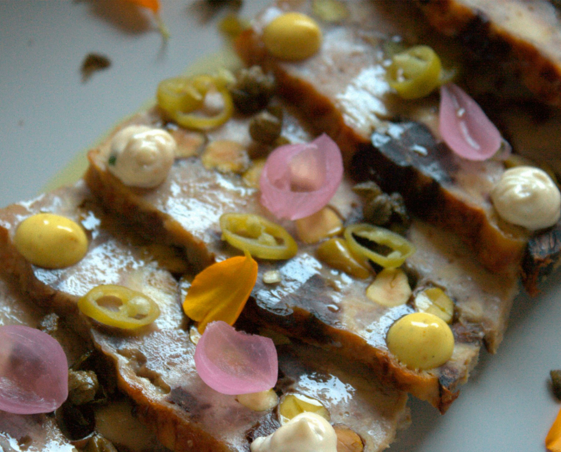 Terrine with pickles and petals